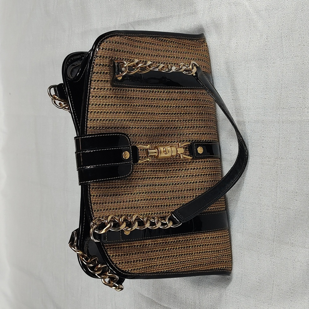 Eric Javits New York Gold Chain Accents Top Closure Pockets Handbag Purse